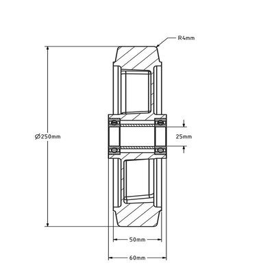 Gummirad 250 mm - Kugellagerbohrung 25 mm - 500 kg