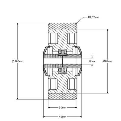 Gummirad 100 mm - Kugellagerbohrung 8 mm - 100 kg