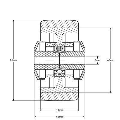 Gummirad 80 mm - Kugellagerbohrung 8 mm - 80 kg