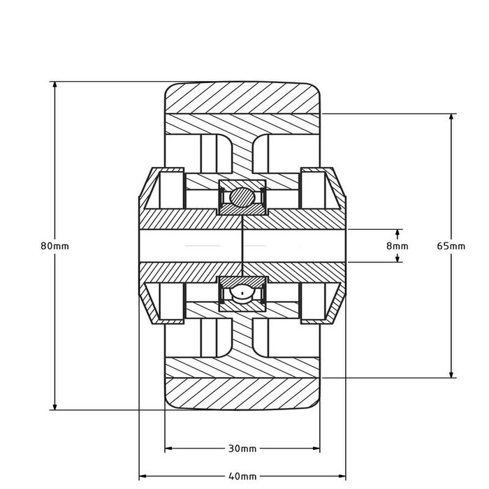 Gummirad 80 mm - Kugellager 8 mm - 80 kg
