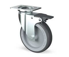 Derby Ruote Lenkrollen mit Bremse aus Edelstahl 80 mm Gummi - 60 kg