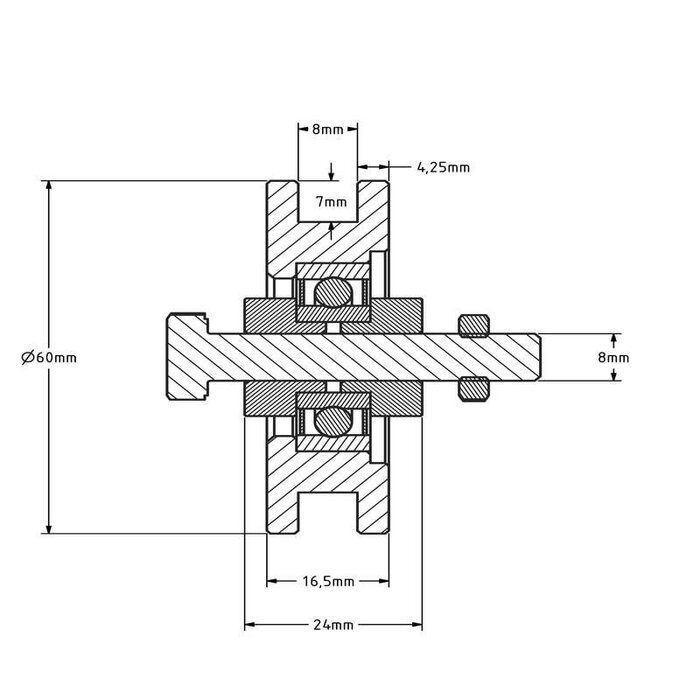 Rillenrad 60 mm mit Vierkantrille - 100 kg