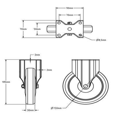 Apparate Bockrolle 150 mm - Kugellager - 100 kg