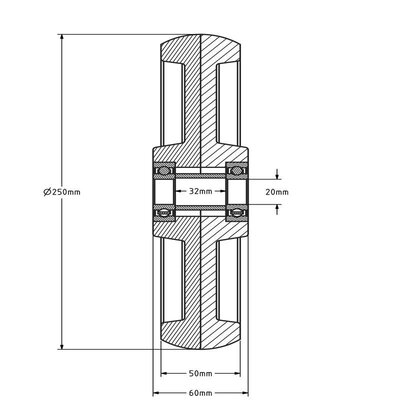 Polyamidrad 250 mm - Kugellager 20 mm - 1200 kg
