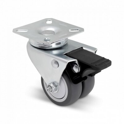 Doppel Lenkrolle mit Bremse 50 mm - Kugellager - Platte - 80 kg