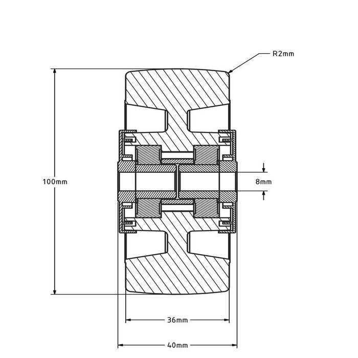 Elastisch Gummirad 100 mm - Kugellager 8 mm - 180 kg