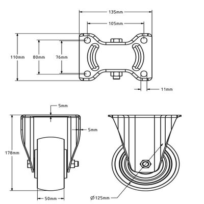 Polyamid Schwerlast-Bockrolle 125 mm - 700 kg