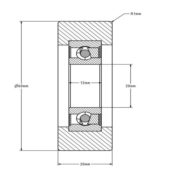 Führungsrolle 60 mm - Polyurethan - 70 kg