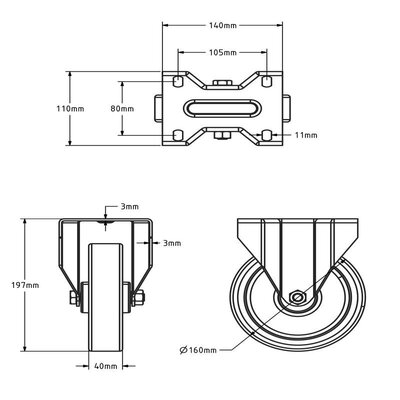 Edelstahl Bockrolle 160 mm - Rollenlager - 300 kg