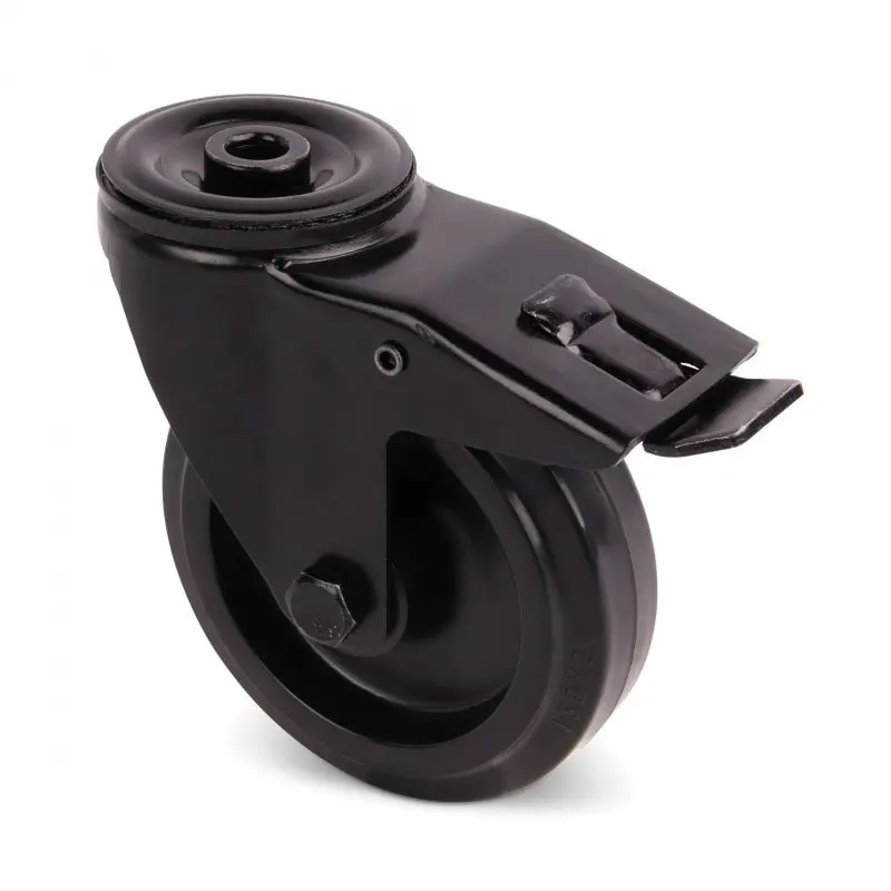 Schwarze Lenkrolle mit Bremse 80 mm - Rollenlager - 100 kg