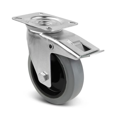 Elastische Gummi-Lenkrolle mit Bremse 100 mm - Rollenlager - 160 kg