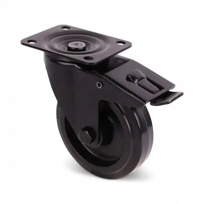 Schwarze Lenkrolle mit Bremse 80 mm - Rollenlager - 100 kg