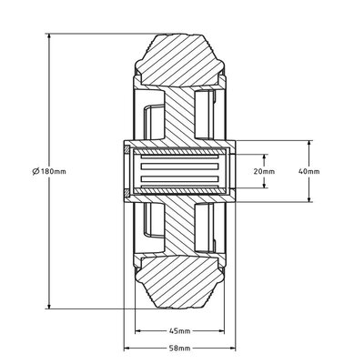 Gummirad 180 mm - Rollenlagerbohrung 20 mm - 170 kg