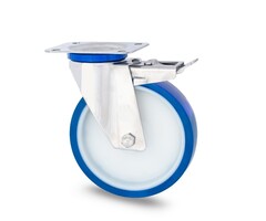 Lenkrollen mit Bremse aus Edelstahl 125 mm PU - 200 kg