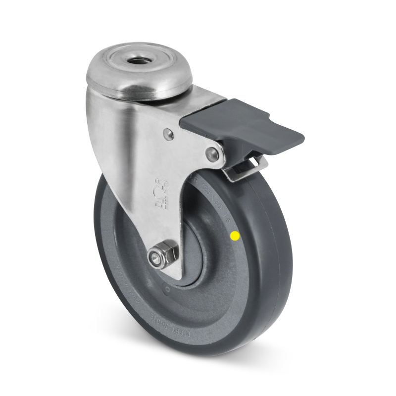 Derby Ruote ESD Edelstahl Polyurethan Lenkrolle mit Bremse 125 mm - 100 kg