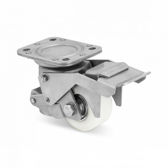 Edelstahl Hebe Lenkrolle mit Stellfuß 80 mm - Nylon - 350 kg