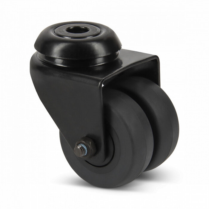 Doppelte schwarze Lenkrolle 50 mm - Bolzenloch - 80 kg