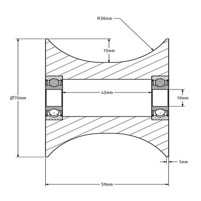 Kunststoff-Diabolo-Rolle 70 mm - Bohrung 10 mm - 100 kg