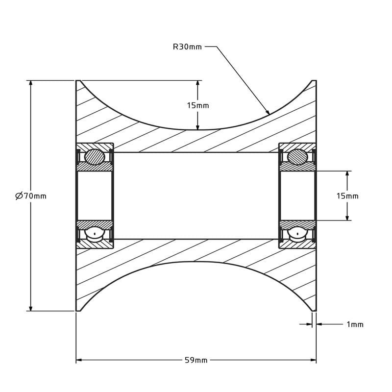 Kunststoff-Diabolo-Rolle 70 mm - Bohrung 15 mm - 100 kg