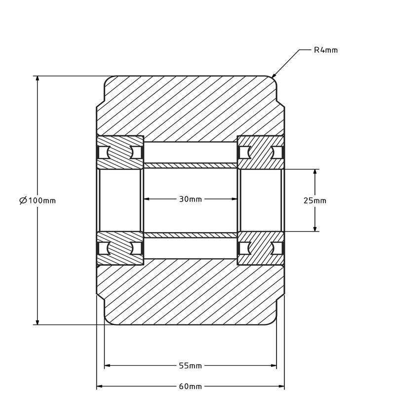 Gussrad aus Nylon 100 mm - Kugellager - 2000 kg