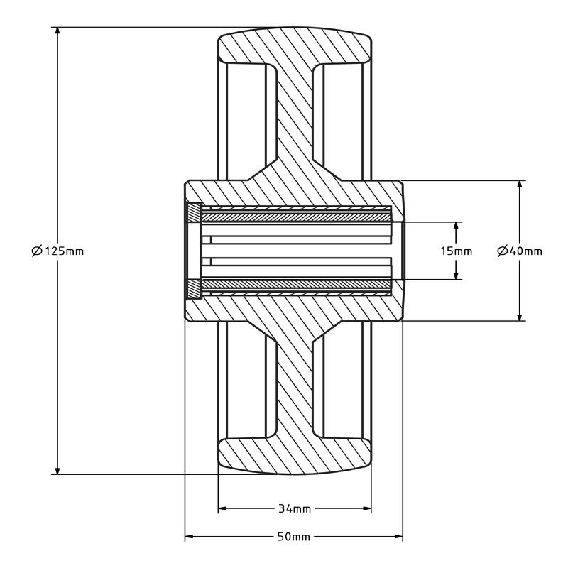 Polyamidrad 125 mm - Rollenlager 15 mm - 200 kg