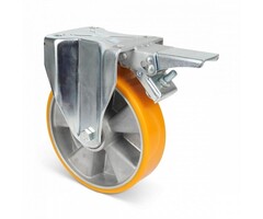 Polyurethan Schwerlast-Bockrolle mit Bremse 200 mm - 900 kg