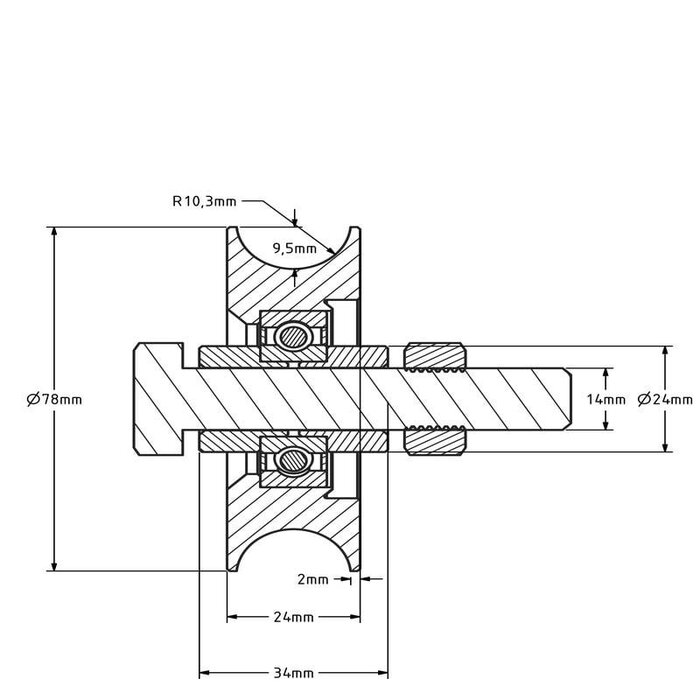 Rillenrad 80 mm mit U Rille - 200 kg