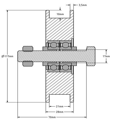 Rillenrad 120 mm mit quadratischer Rille - 450 kg