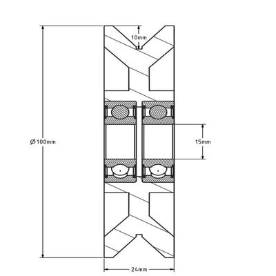 Rillenrad 100 mm mit V-Rille - 300 kg