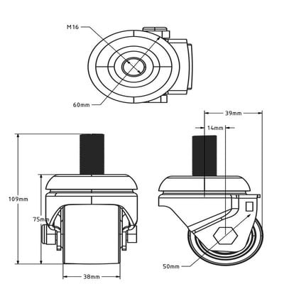 Schwerlast Lenkrolle aus Nylon 50 mm - 300 kg
