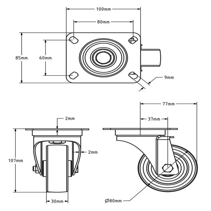Edelstahl Lenkrolle 80 mm - Rollenlager - 120 kg