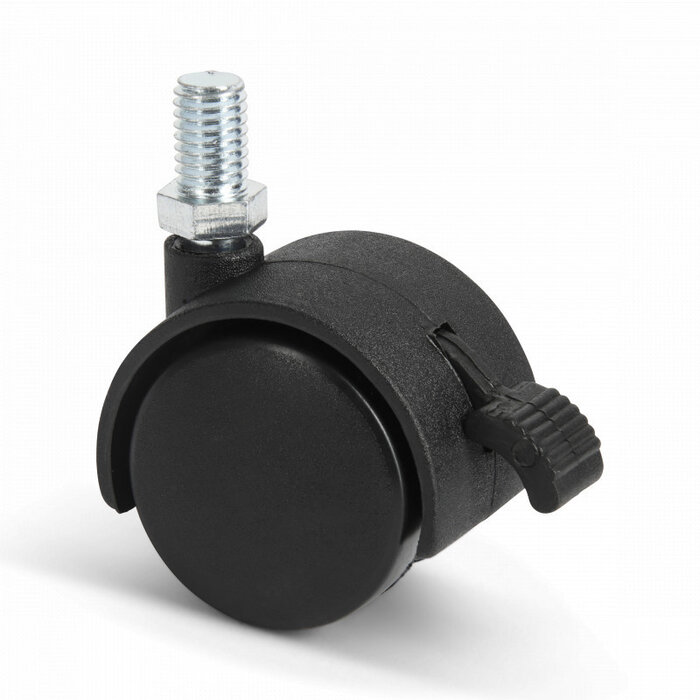 Schwarze Möbelrolle mit Bremse 40 mm - M10 - 25 kg