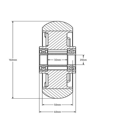 PU Rad 160 mm - Kugellagerbohrung 20 mm - 500 kg