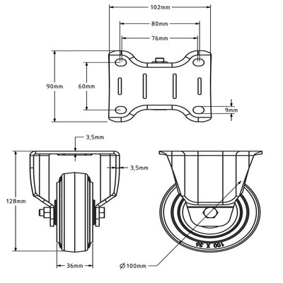 Bockrolle aus verstärktem blauem Gummi 100 mm - Rollenlager - 180 kg