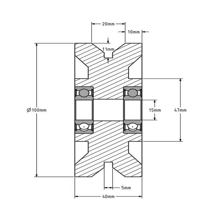 Rillenrad 100 mm mit V Rille - 600 kg