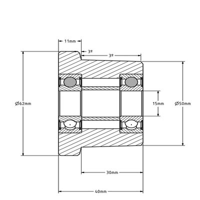 Stahl-Spurkranzrad 50 mm - Kugellager 15 mm - 500 kg