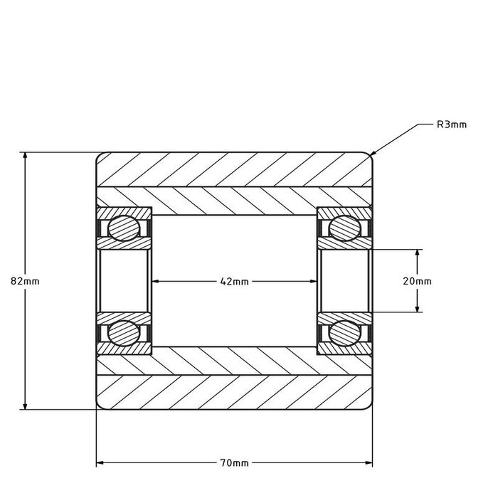 Polyurethan Hubwagenrolle 82x70 mm - Kugellager - 700 kg