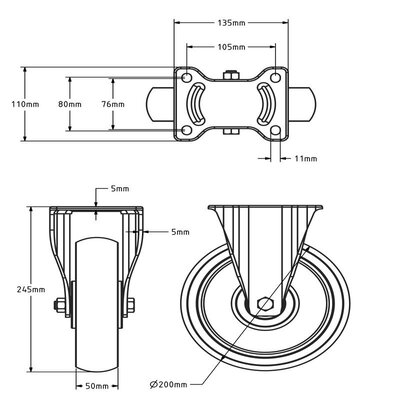 Schwerlast Bockrolle aus Nylon 200 mm - 1000 kg