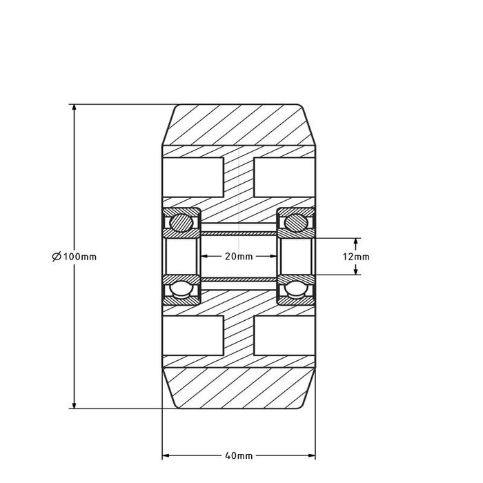 Gummirad 100 mm - Kugellagerbohrung 12 mm - 180 kg