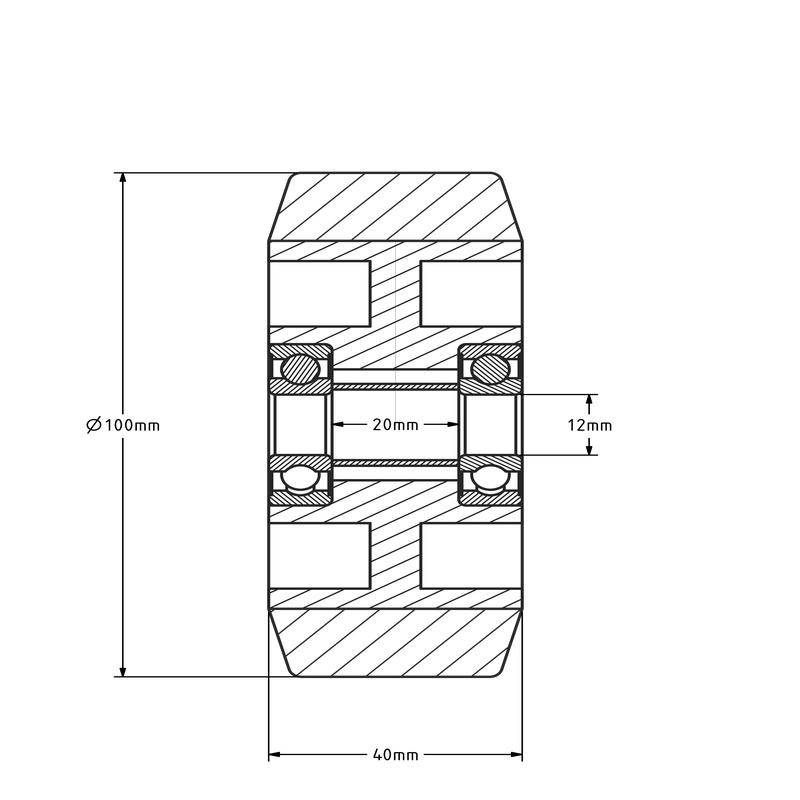 Gummirad 100 mm - Kugellagerbohrung 12 mm - 180 kg