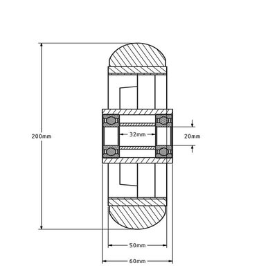 PU Rad 200 mm ballig - Bohrung 20 mm - 600 kg
