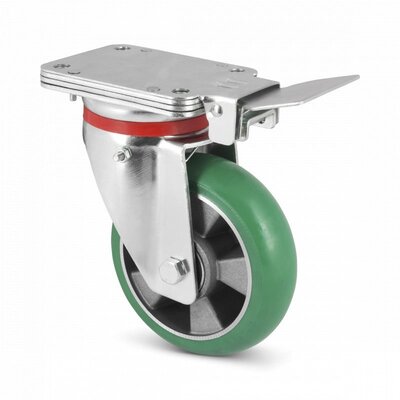 Ergonomische Polyurethan Lenkrolle mit Bremse 160 mm - Kugellager - 500 kg