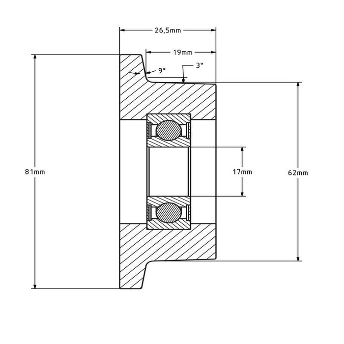 Spurkranzrolle Polyamid 62 mm - 100 kg