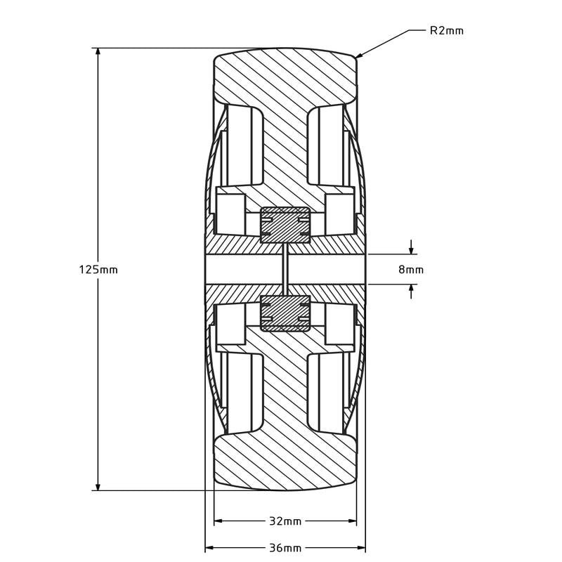 Gummirad 125 mm - Kugellagerbohrung 8 mm - 100 kg