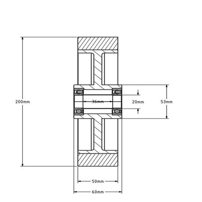 Gummirad 200 mm - Kugellagerbohrung 20 mm - 400 kg