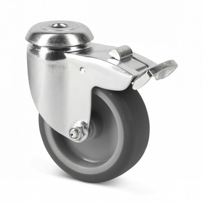 Gummi Lenkrolle mit Bremse 75 mm - Bolzenloch - 75 kg