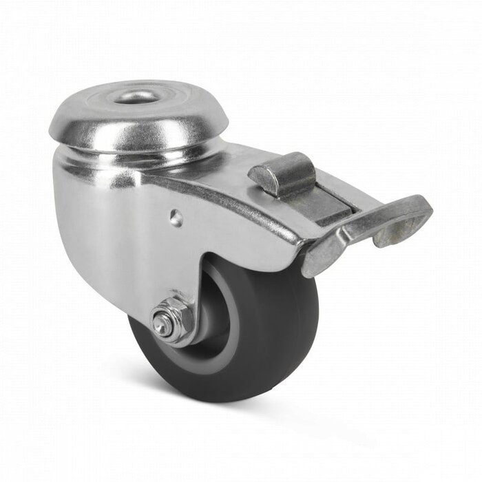 Gummi Lenkrolle mit Bremse 50 mm - Bolzenloch - 50 kg