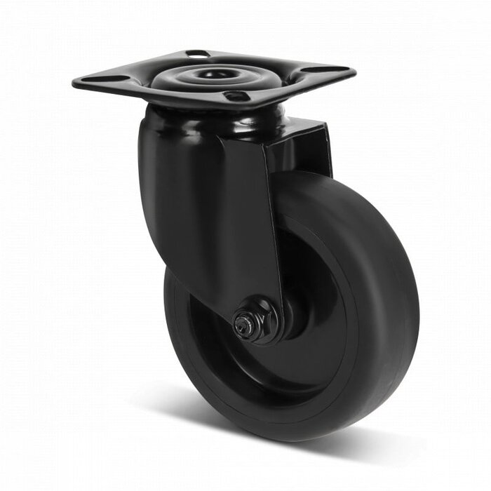 Schwarze Lenkrolle 75 mm - Gleitlager - Platte - 75 kg