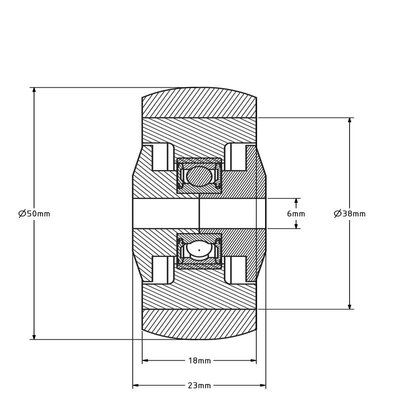 Gummirad 50 mm - Kugellagerbohrung 6 mm - 50 kg