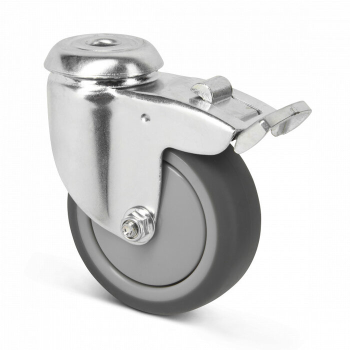 Gummilenkrolle mit Bremse 75 mm - Kugellager - Bolzenloch - 75 kg